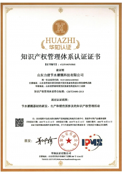 知识产权管理体系认证证书